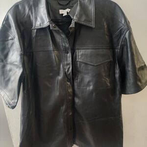 NEW TOP SHOP LEATHER FAUX SHIRT SIZE 12 SNAP CLOSURE